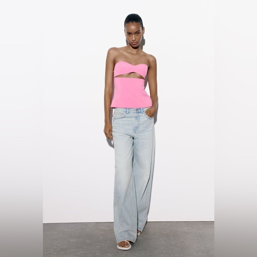 ZARA WOMAN SS23 PINK STRAPLESS CUT OUT TOP, SIZE LARGE, NEVER WORN, NO TAG‎ - Picture 2 of 8